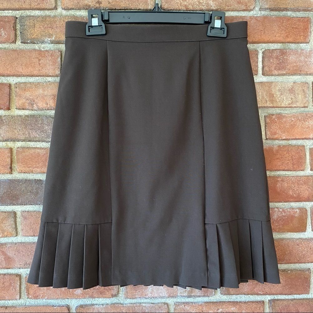 DressBarn Brown Skirt with Pleated Ruffle Hem Size 10